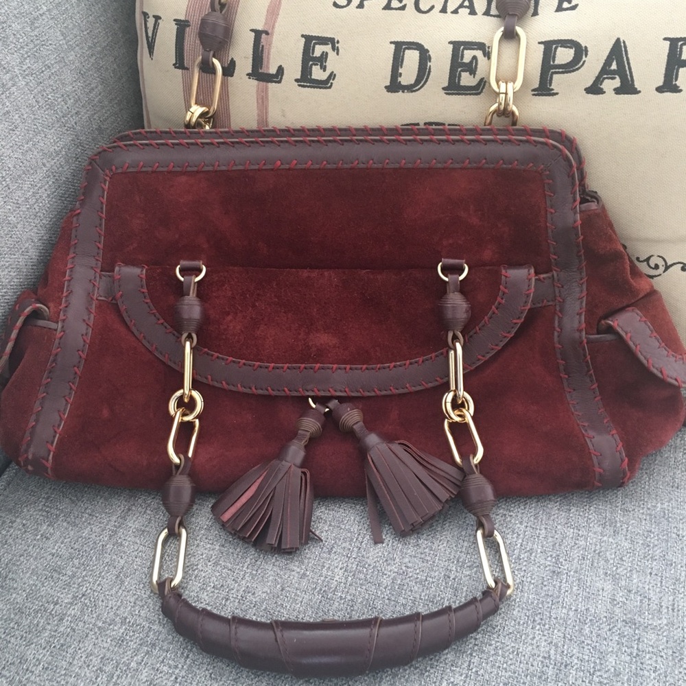 Anya Hindmarch purple suede/leather tassel purse